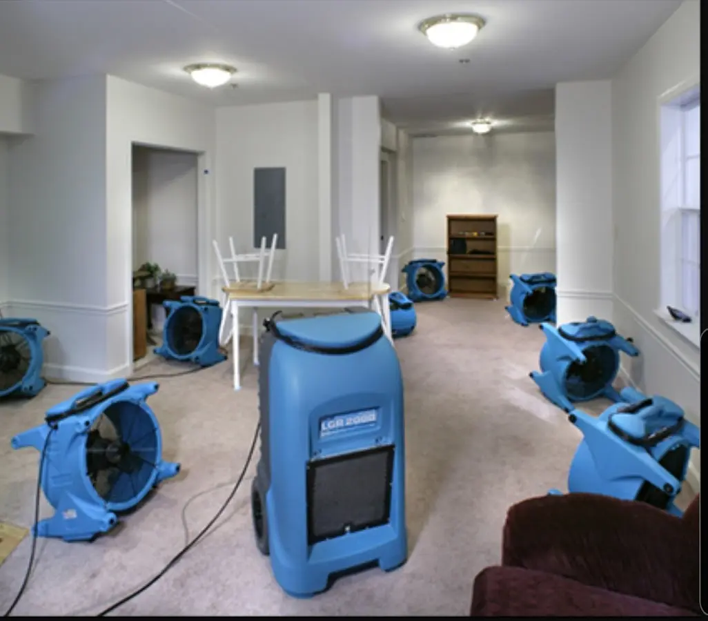 Air movers and dehumidifier setup for Water Extraction & Removal in East Rockaway